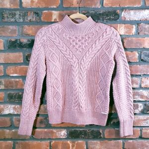 Abercrombie & Fitch Pink Mock Neck Cableknit Sweater Classic Preppy Women's XS